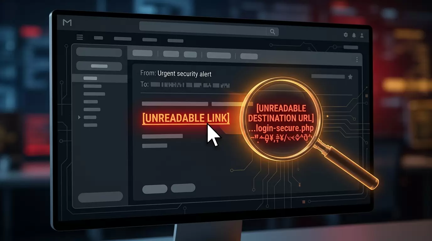 Hovering over a suspicious email link to check the real URL
